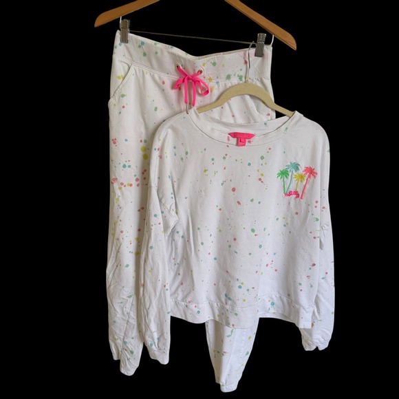 Lilly Pulitzer Other - Lilly Pulitzer Small White Paint Splatter Palm‎ Tree Sweatshirt Jogger 2 Pc Set
